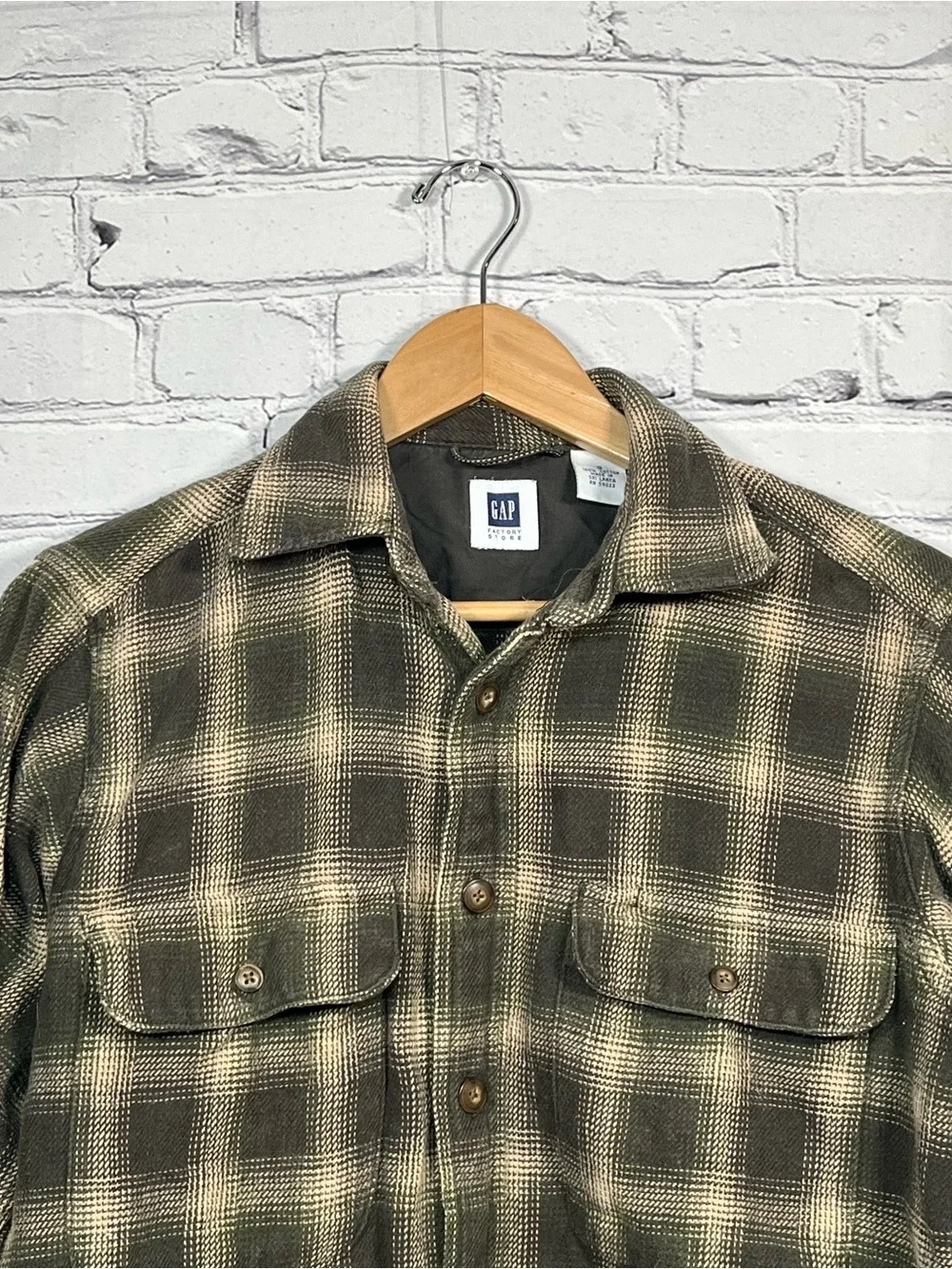 Gap Flannel Shacket Button Up Shirt Mens Size Small Green Thick Pockets